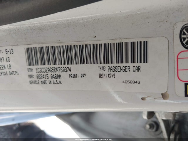 45068648 :رقم المزاد ، 1C3CDZAG5DN760374 vin ، 2013 Dodge Avenger Se V6 مزاد بيع