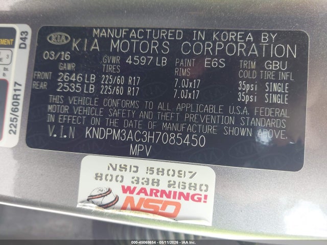 Продаж на аукціоні авто 2017 Kia Sportage Lx, vin: KNDPM3AC3H7085450, номер лоту: 45068654