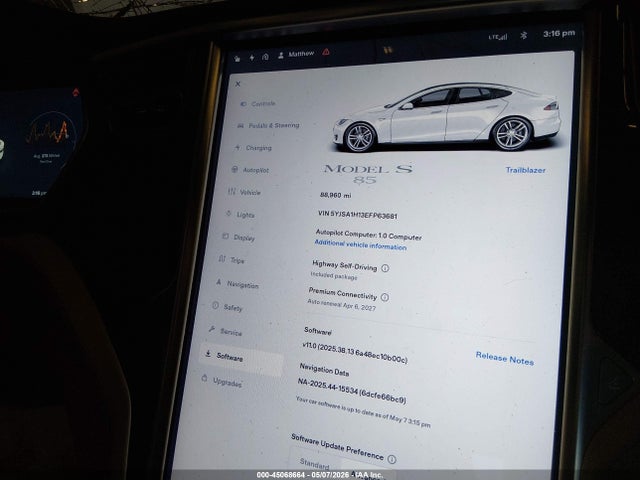 Tesla Model S P85 2014 5YJSA1H13EFP63681 Image 7