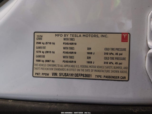 Tesla Model S P85 2014 5YJSA1H13EFP63681 Image 9