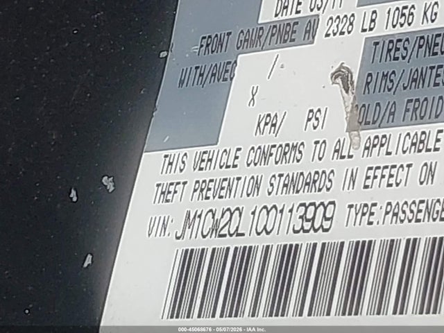 45068676 :رقم المزاد ، JM1CW2CL1C0113909 vin ، 2012 Mazda Mazda5 Touring مزاد بيع