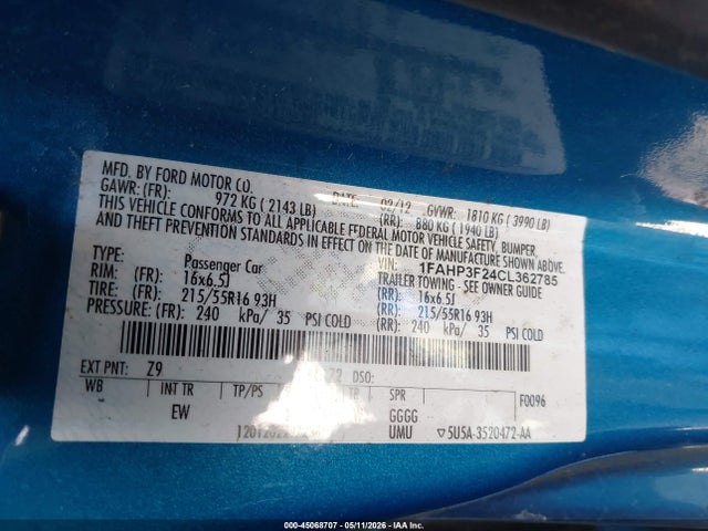 Продаж на аукціоні авто 2012 Ford Focus Se, vin: 1FAHP3F24CL362785, номер лоту: 45068707