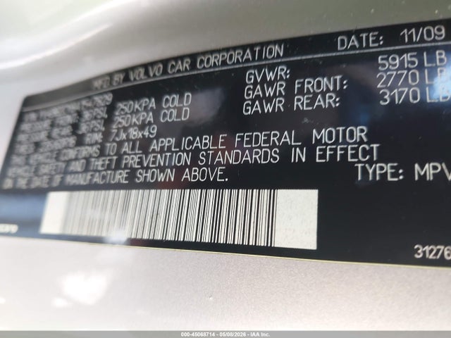45068714 :رقم المزاد ، YV4982CY8A1547829 vin ، 2010 Volvo Xc90 3.2 مزاد بيع