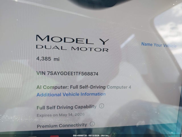 Продажа на аукционе авто 2026 Tesla Model Y, vin: 7SAYGDEE1TF568874, номер лота: 45068720
