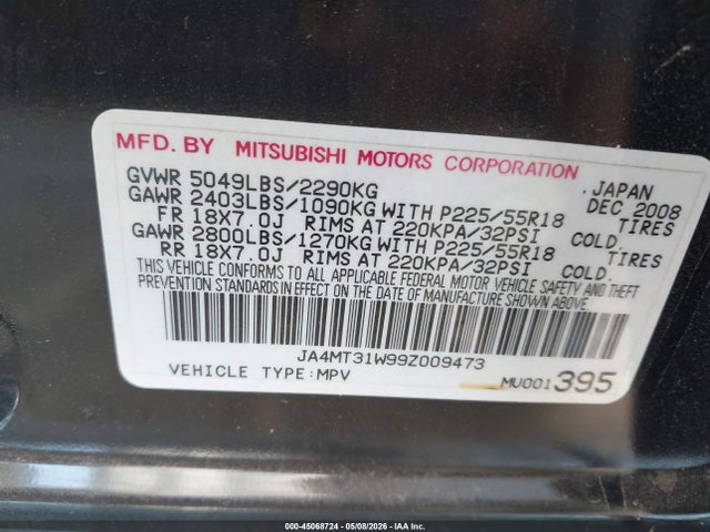 Продаж на аукціоні авто 2009 Mitsubishi Outlander Se, vin: JA4MT31W99Z009473, номер лоту: 45068724