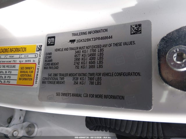 2023 Gmc Yukon 4wd Slt მანქანა იყიდება აუქციონზე, vin: 1GKS2BKT3PR468644, აუქციონის ნომერი: 45068726