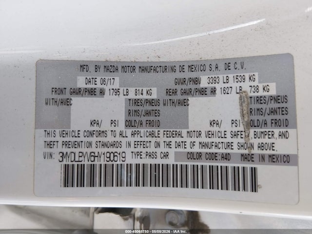 3MYDLBYV6HY190619 Toyota YARIS IA
