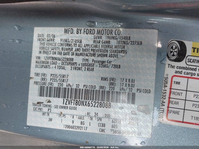 Продаж на аукціоні авто 2006 Ford Mustang V6, vin: 1ZVFT80NX65228088, номер лоту: 45068776