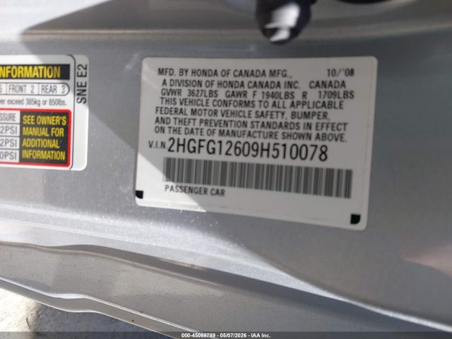 Aukcja sprzedaży 2009 Honda Civic Lx, vin: 2HGFG12609H510078, numer aukcji: 45068789