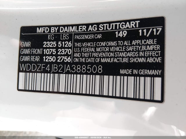 2018 Mercedes-benz E 300 მანქანა იყიდება აუქციონზე, vin: WDDZF4JB2JA388508, აუქციონის ნომერი: 45068807