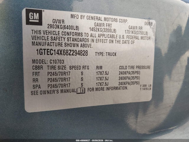 Продажа на аукционе авто 2008 Gmc Sierra 1500 Work Truck, vin: 1GTEC14X68Z294828, номер лота: 45068827
