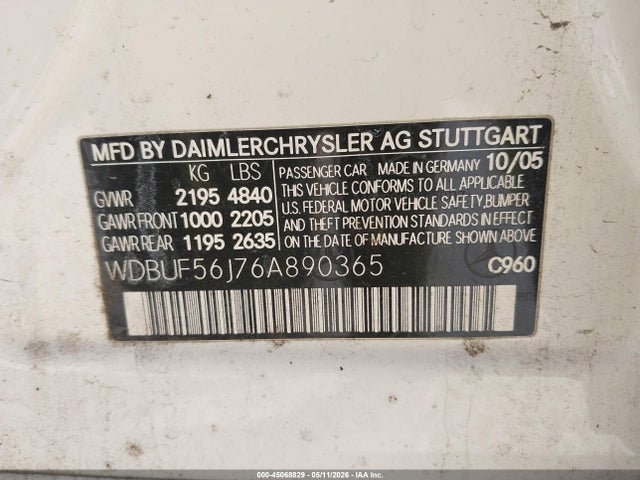 Продаж на аукціоні авто 2006 Mercedes-benz E 350, vin: WDBUF56J76A890365, номер лоту: 45068829