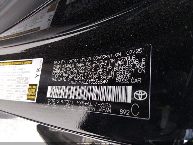 JTDACAAU8T3066849 Toyota Prius Le