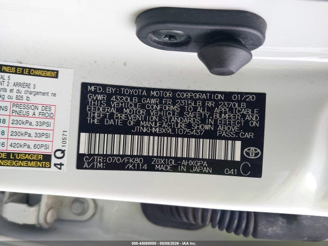 Aukcja sprzedaży 2020 Toyota C-hr Xle, vin: JTNKHMBX9L1075437, numer aukcji: 45068880