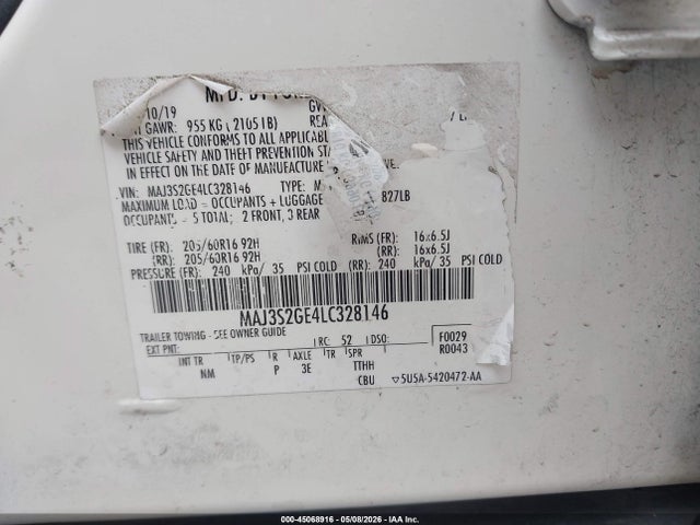 Продаж на аукціоні авто 2020 Ford Ecosport Se, vin: MAJ3S2GE4LC328146, номер лоту: 45068916