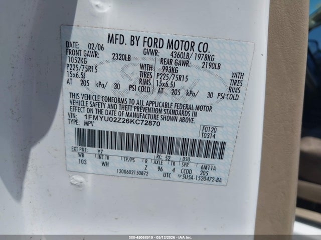 Продажа на аукционе авто 2006 Ford Escape Xls/xls Manual, vin: 1FMYU02Z26KC72870, номер лота: 45068919