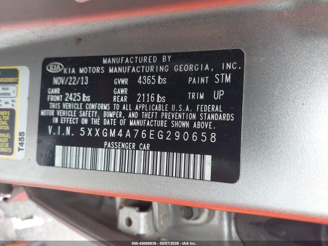 Auction sale of the 2014 Kia Optima Lx, vin: 5XXGM4A76EG290658, lot number: 45068936