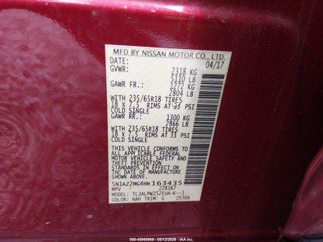 5N1AZ2MG4HN163435 Nissan MURANO S