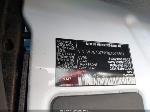 Продажа на аукционе авто 2020 Mercedes-benz Sprinter 2500 High Roof I4, vin: W1W40CHY8LT025801, номер лота: 45069009