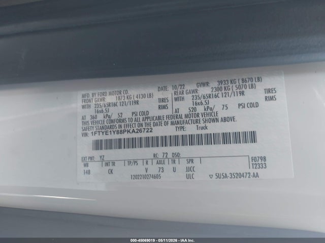 Продаж на аукціоні авто 2023 Ford Transit-150, vin: 1FTYE1Y88PKA26722, номер лоту: 45069019