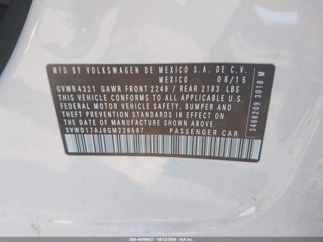 Продаж на аукціоні авто 2016 Volkswagen Jetta 1.8t Sport, vin: 3VWD17AJ8GM228587, номер лоту: 45069027