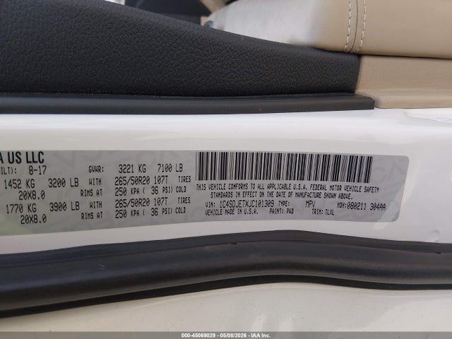 Продажа на аукционе авто 2018 Dodge Durango Citadel Awd, vin: 1C4SDJETXJC101309, номер лота: 45069029