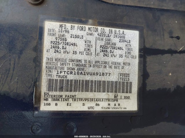 Продаж на аукціоні авто 1997 Ford Ranger Splash/xl/xlt, vin: 1FTCR10A1VUA91877, номер лоту: 45069038