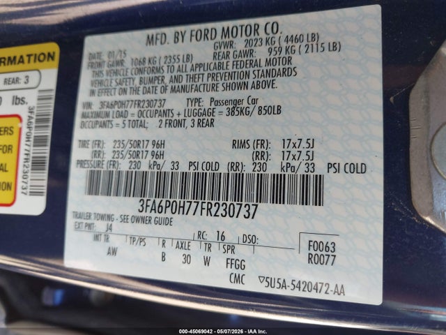 Aukcja sprzedaży 2015 Ford Fusion Se, vin: 3FA6P0H77FR230737, numer aukcji: 45069042