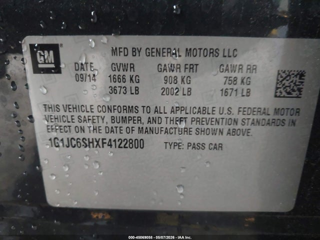 Продажа на аукционе авто 2015 Chevrolet Sonic Lt Auto, vin: 1G1JC6SHXF4122800, номер лота: 45069058