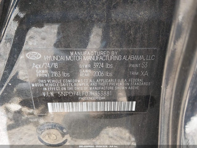 5NPD74LF0JH353881 Hyundai ELANTRA SE