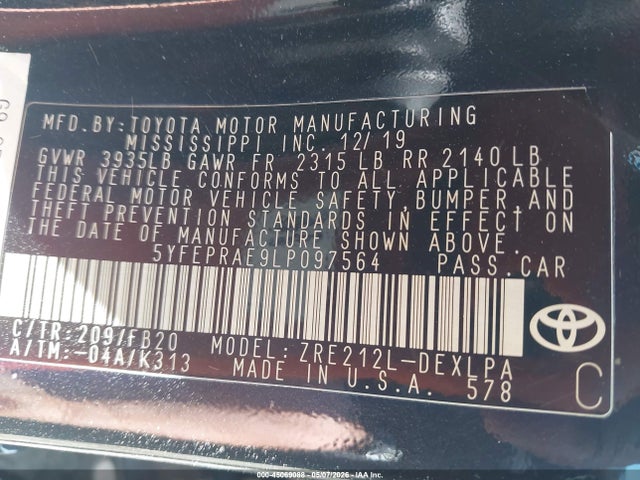 5YFEPRAE9LP097564 Toyota COROLLA LE