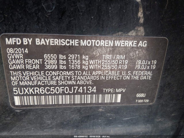 Aukcja sprzedaży 2015 Bmw X5 Xdrive50i, vin: 5UXKR6C50F0J74134, numer aukcji: 45069102
