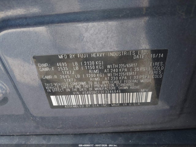 Продаж на аукціоні авто 2015 Subaru Outback 2.5i Premium, vin: 4S4BSBCC2F3246846, номер лоту: 45069117
