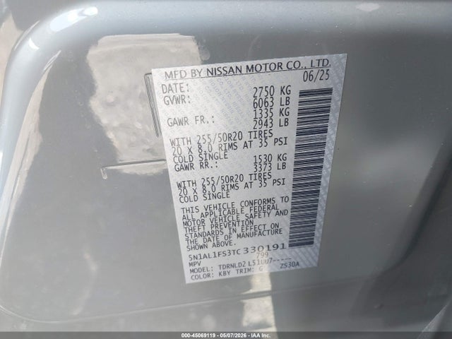 Aukcja sprzedaży 2026 Infiniti Qx60 Luxe Awd, vin: 5N1AL1FS3TC330191, numer aukcji: 45069119