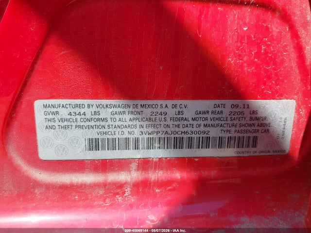 Aukcja sprzedaży 2012 Volkswagen Jetta Sportwagen 2.5l Se, vin: 3VWPP7AJ0CM630092, numer aukcji: 45069144