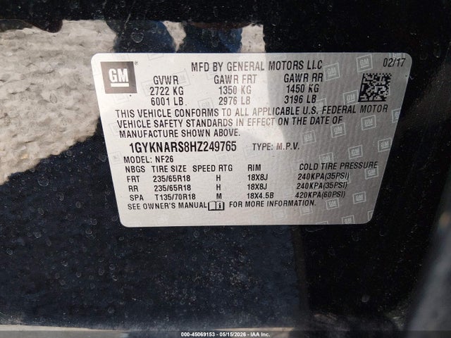 Aukcja sprzedaży 2017 Cadillac Xt5 Standard, vin: 1GYKNARS8HZ249765, numer aukcji: 45069153