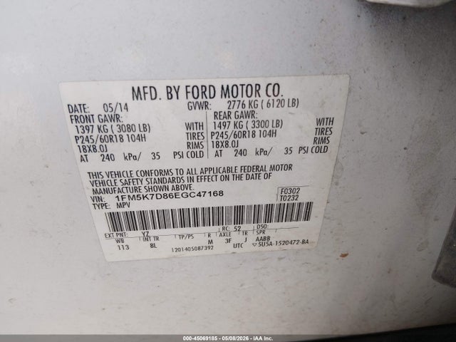 Продажа на аукционе авто 2014 Ford Explorer Xlt, vin: 1FM5K7D86EGC47168, номер лота: 45069185