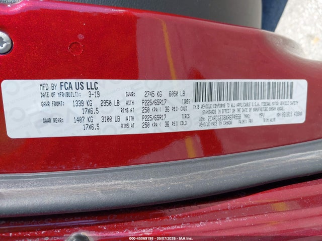 2019 Dodge Grand Caravan Gt მანქანა იყიდება აუქციონზე, vin: 2C4RDGEG6KR674558, აუქციონის ნომერი: 45069198