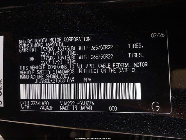 Aukcja sprzedaży 2026 Lexus Gx 550 Luxury+, vin: JTJVBCDX2T5081869, numer aukcji: 45069230