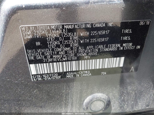 Aukcja sprzedaży 2018 Toyota Rav4 Xle, vin: 2T3RFREV5JW810168, numer aukcji: 45069231
