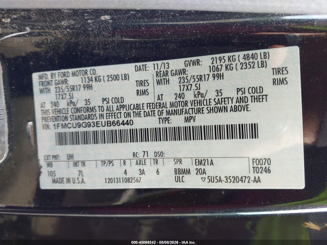 Продаж на аукціоні авто 2014 Ford Escape Se, vin: 1FMCU9G93EUB66440, номер лоту: 45069242