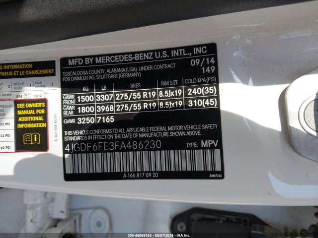 Aukcja sprzedaży 2015 Mercedes-benz Gl 450 4matic, vin: 4JGDF6EE3FA486230, numer aukcji: 45069265