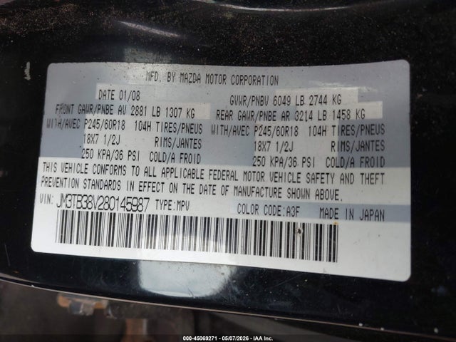 Aukcja sprzedaży 2008 Mazda Cx-9 Sport, vin: JM3TB38V280145987, numer aukcji: 45069271