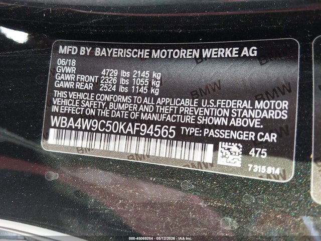 2019 Bmw 440i Xdrive მანქანა იყიდება აუქციონზე, vin: WBA4W9C50KAF94565, აუქციონის ნომერი: 45069284