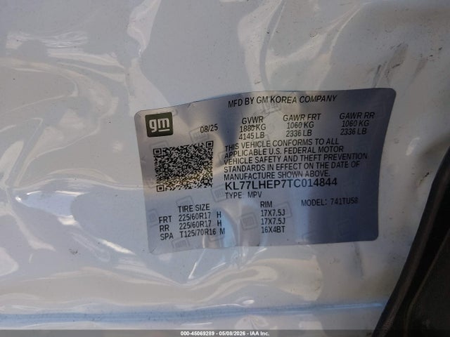 45069289 :رقم المزاد ، KL77LHEP7TC014844 vin ، 2026 Chevrolet Trax Fwd Lt مزاد بيع