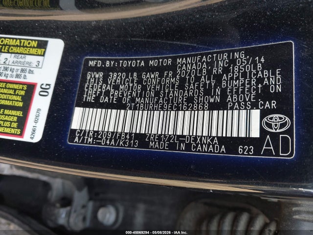 Aukcja sprzedaży 2014 Toyota Corolla Le, vin: 2T1BURHE9EC162868, numer aukcji: 45069294