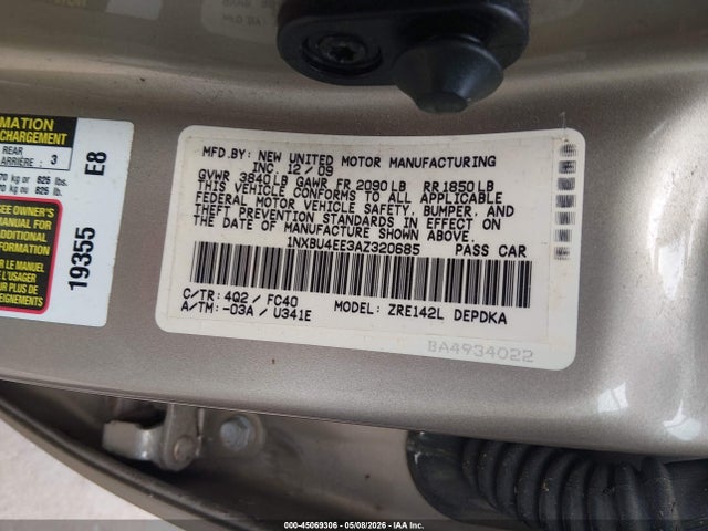 Продаж на аукціоні авто 2010 Toyota Corolla Le, vin: 1NXBU4EE3AZ320685, номер лоту: 45069306