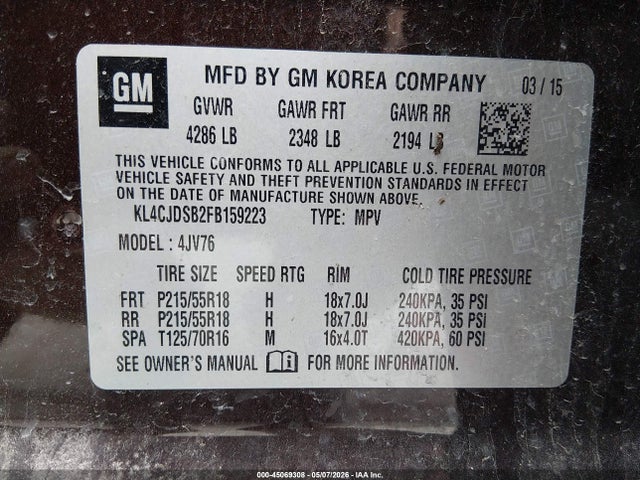 Продажа на аукционе авто 2015 Buick Encore Premium, vin: KL4CJDSB2FB159223, номер лота: 45069308