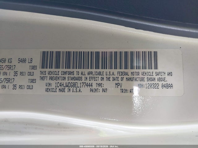 45069309 :رقم المزاد ، 1C4HJWDG8EL177444 vin ، 2014 Jeep Wrangler Unlimited Sport مزاد بيع