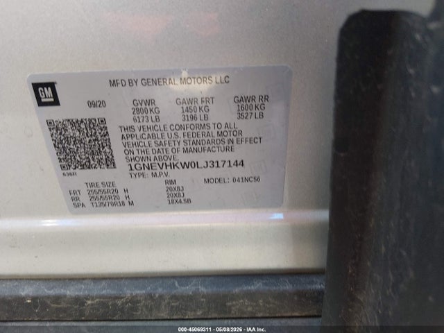 1GNEVHKW0LJ317144 Chevrolet Traverse Awd Lt Leather